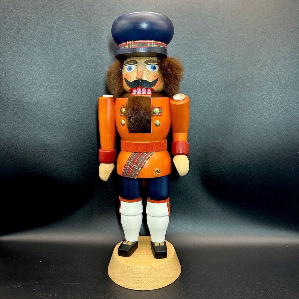 VTG Stracoland German Erzgebirge Nutcracker Soldier Real Fur Christmas As Is 15”